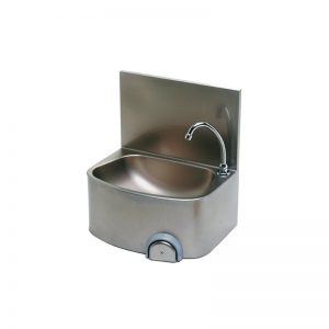 Lave mains à façade arrondie avec bouton poussoir (avec dosseret)