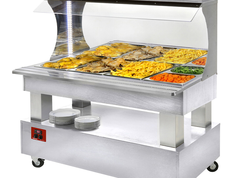 Buffet chauffant mural, bain marie, 4x GN1/1-150 (Bois ... - restauration professionnel de qualité