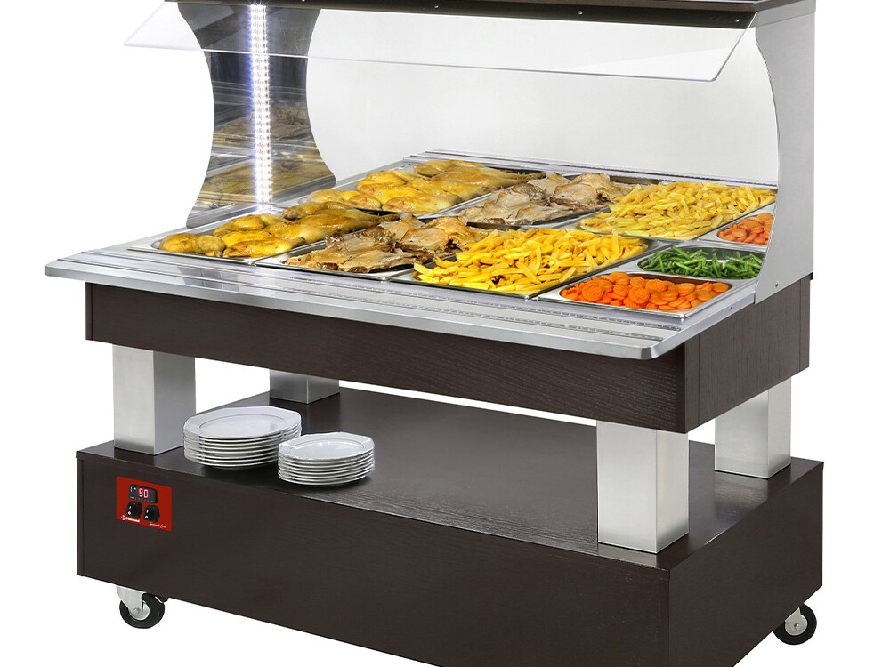 Buffet chauffant mural,  bain marie,  4x GN1/1-150 (Bois ... - professionnel professionnel de qualité