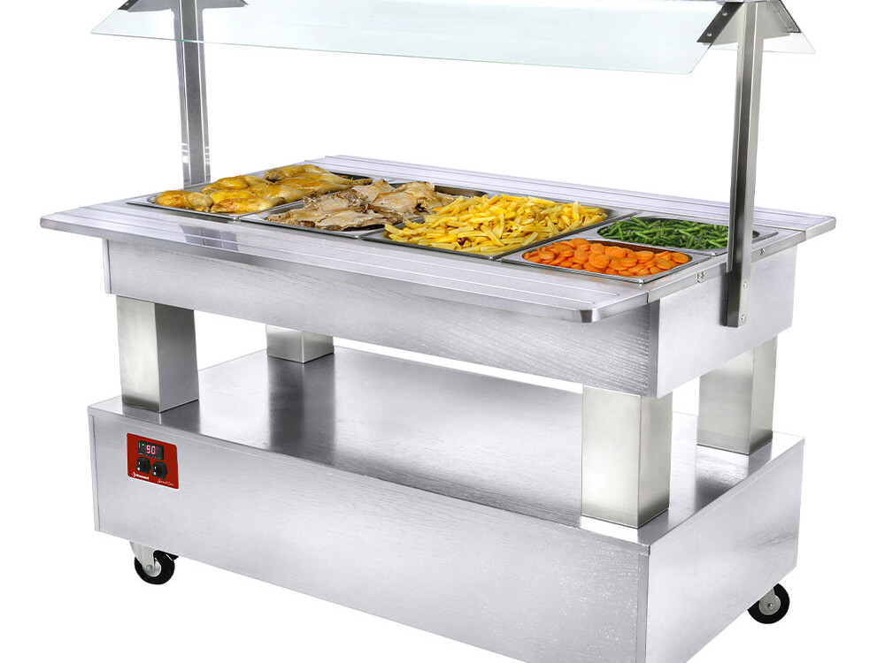 Buffet chauffant,  bain marie,  4x GN1/1-150 (Bois Blanc) - restauration professionnel de qualité
