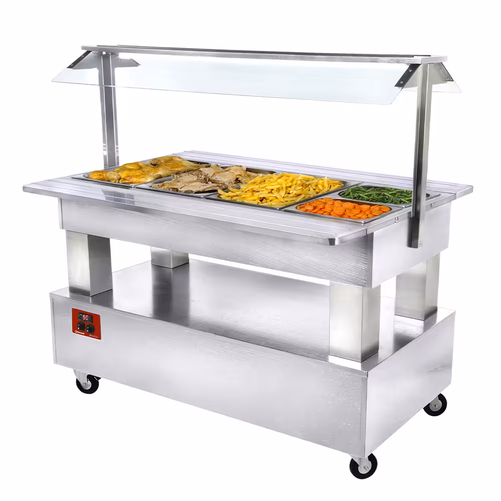 Buffet chauffant,  bain marie,  4x GN1/1-150 (Bois Blanc) - restauration professionnel de qualité