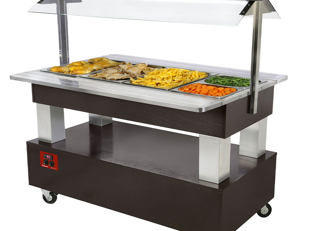 Buffet chauffant,  bain marie,  4x 1/1-150 (bois wengé) - équipement professionnel de qualité