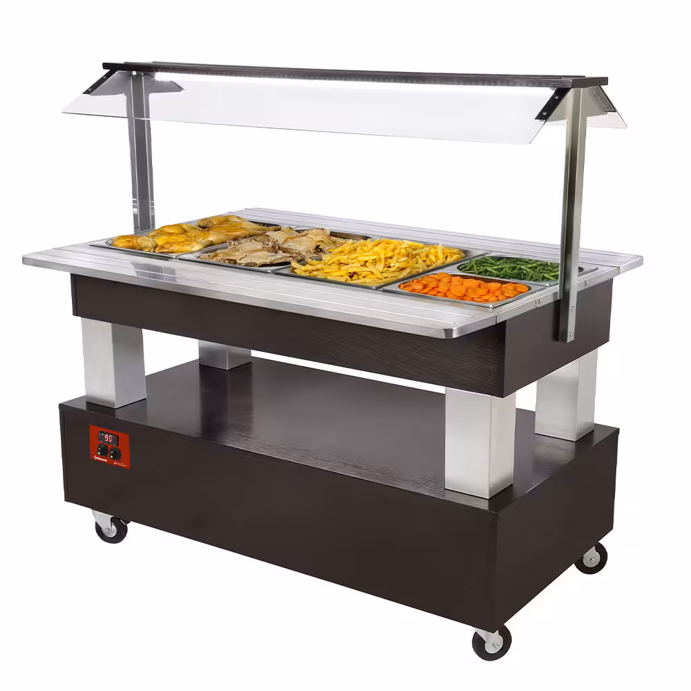 Buffet chauffant,  bain marie,  4x 1/1-150 (bois wengé) - équipement professionnel de qualité