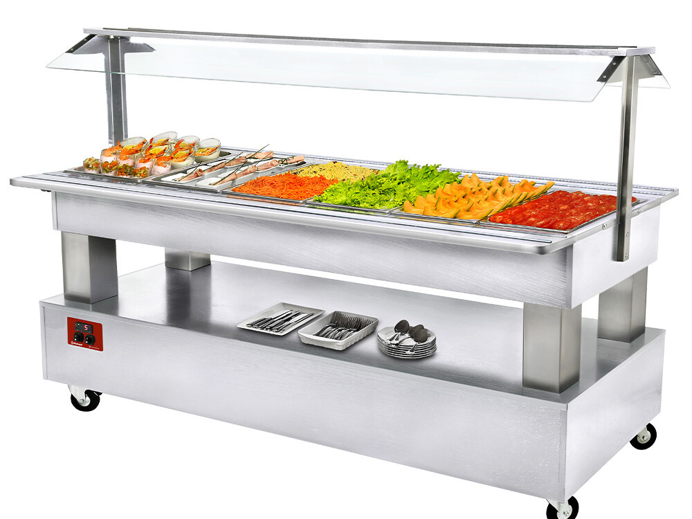 Buffet - Salad bar réfrigéré,  6x GN1/1-150 (Bois Blanc) - cuisine professionnel de qualité