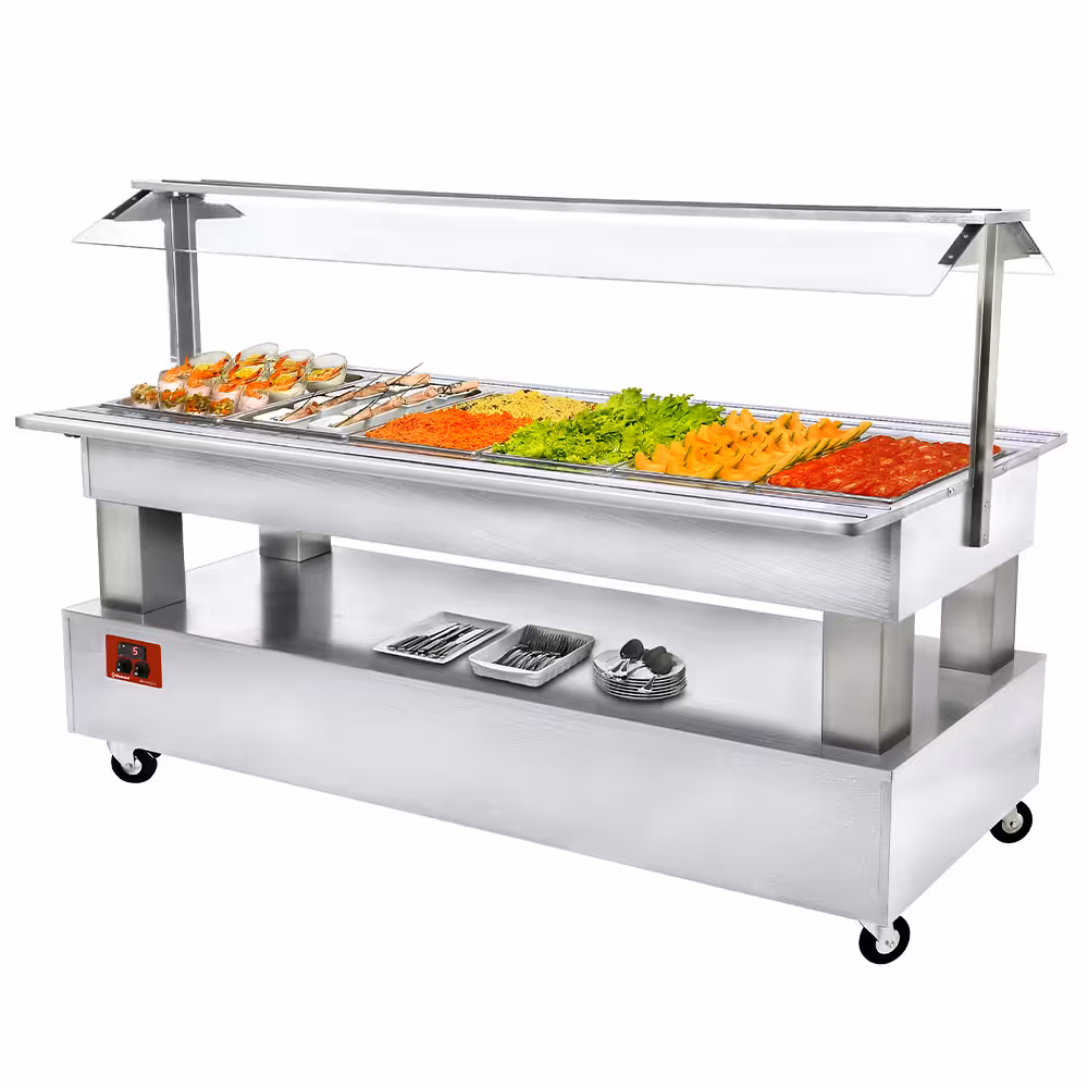 Buffet - Salad bar réfrigéré,  6x GN1/1-150 (Bois Blanc) - cuisine professionnel de qualité