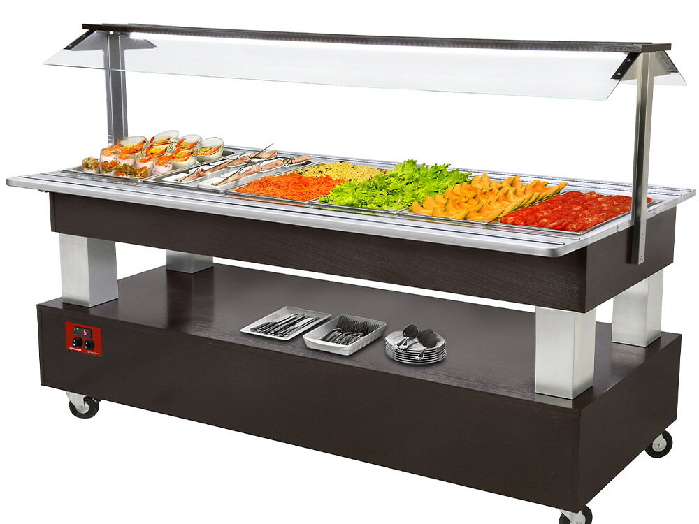 Buffet - Salad bar réfrigéré,  6x 1/1-150 (bois Wengé) - cuisine professionnel de qualité