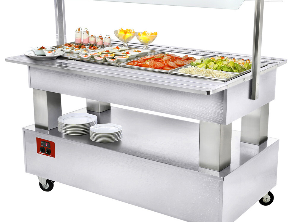 Buffet - Salad bar réfrigéré,  4x GN1/1-150 (Bois Blanc) - cuisine professionnel de qualité