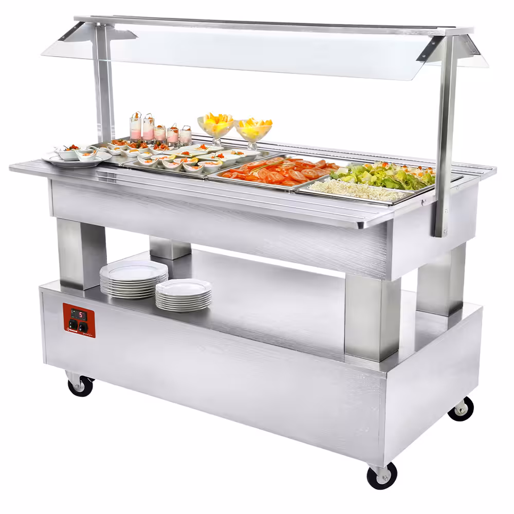 Buffet - Salad bar réfrigéré,  4x GN1/1-150 (Bois Blanc) - cuisine professionnel de qualité