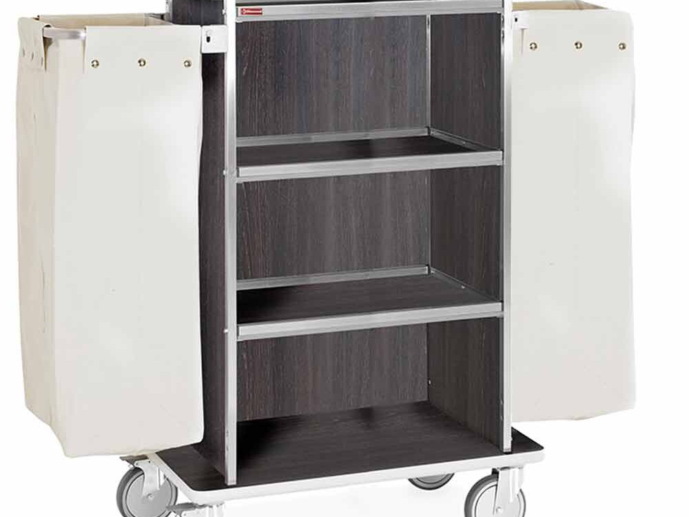 Chariot à linge inox,  4 niveaux,  2 sacs -chêne foncé - cuisine professionnel de qualité