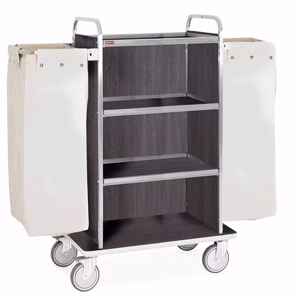 Chariot à linge inox,  4 niveaux,  2 sacs -chêne foncé - cuisine professionnel de qualité