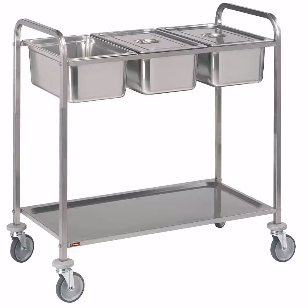 Chariot de service inox,  3x 1/1 + 1 niveau - restauration professionnel de qualité