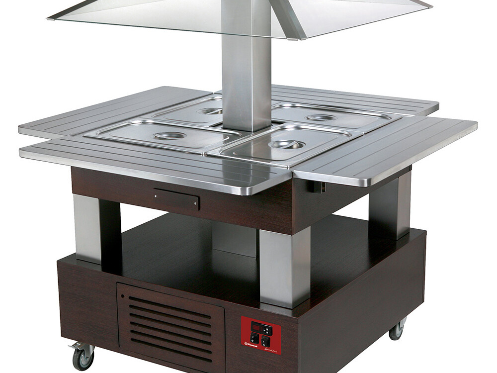 Ilot buffet chauffant,  bain marie,  4x GN1/1-150 (Bois W... - restauration professionnel de qualité