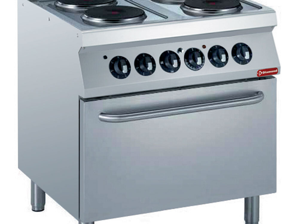 Fourneau électrique 4 plaques,  four électrique 2/1 - cuisine professionnel de qualité