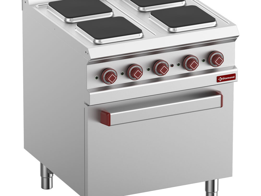 Fourneau 4 plaques carrées avec four électrique 2/1 et ... - équipement professionnel de qualité