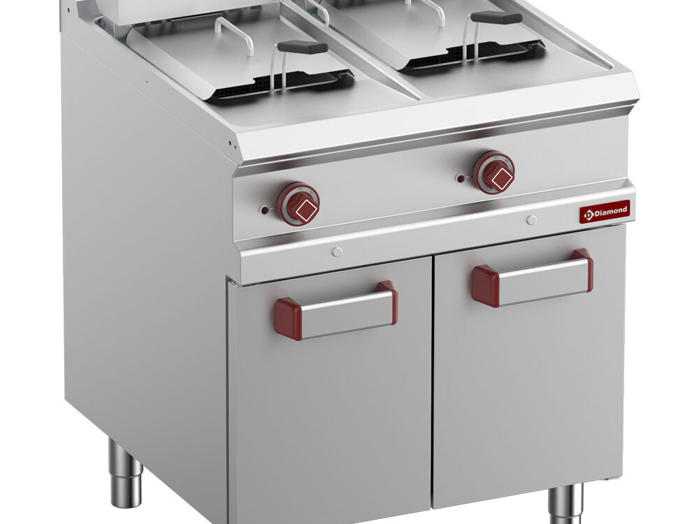Friteuse électrique 2 cuves de 13 litres sur armoire - équipement professionnel de qualité