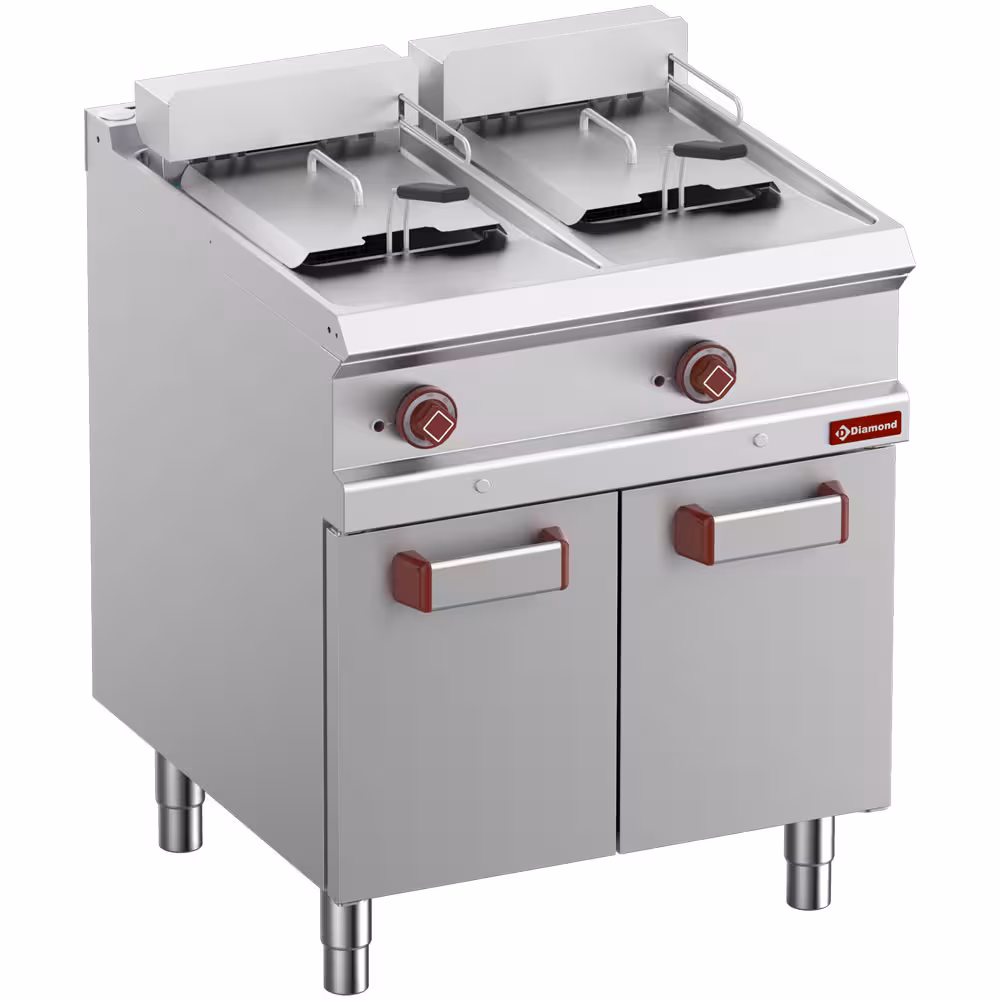 Friteuse électrique 2 cuves de 13 litres sur armoire - équipement professionnel de qualité
