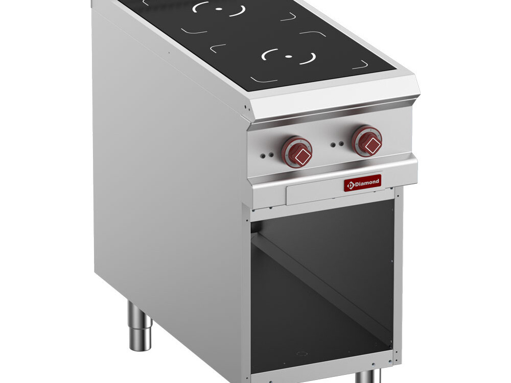 Fourneau électrique 2 foyers à induction,  armoire ouverte - équipement professionnel de qualité