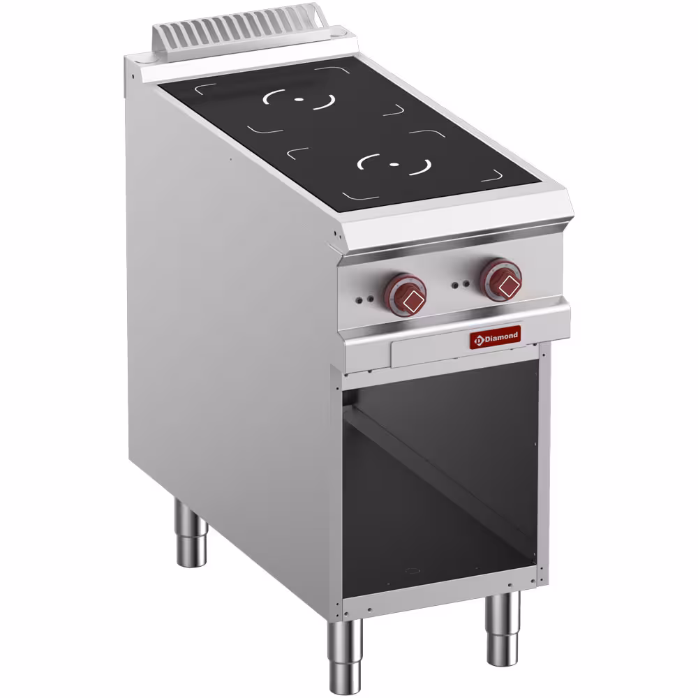 Fourneau électrique 2 foyers à induction,  armoire ouverte - équipement professionnel de qualité