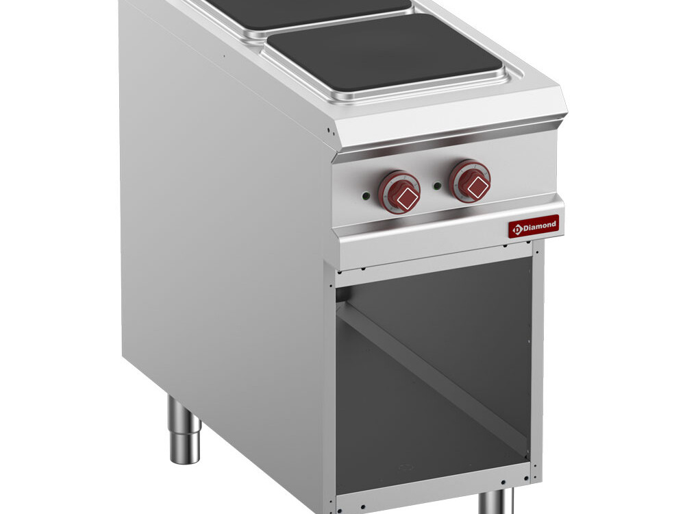 Fourneau 2 plaques carrées électriques,  armoire ouverte - restauration professionnel de qualité