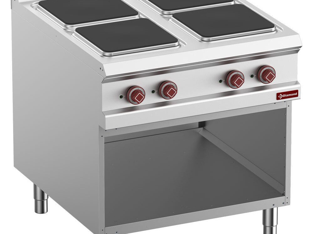 Fourneau électrique 4 plaques sur armoire ouverte - professionnel professionnel de qualité