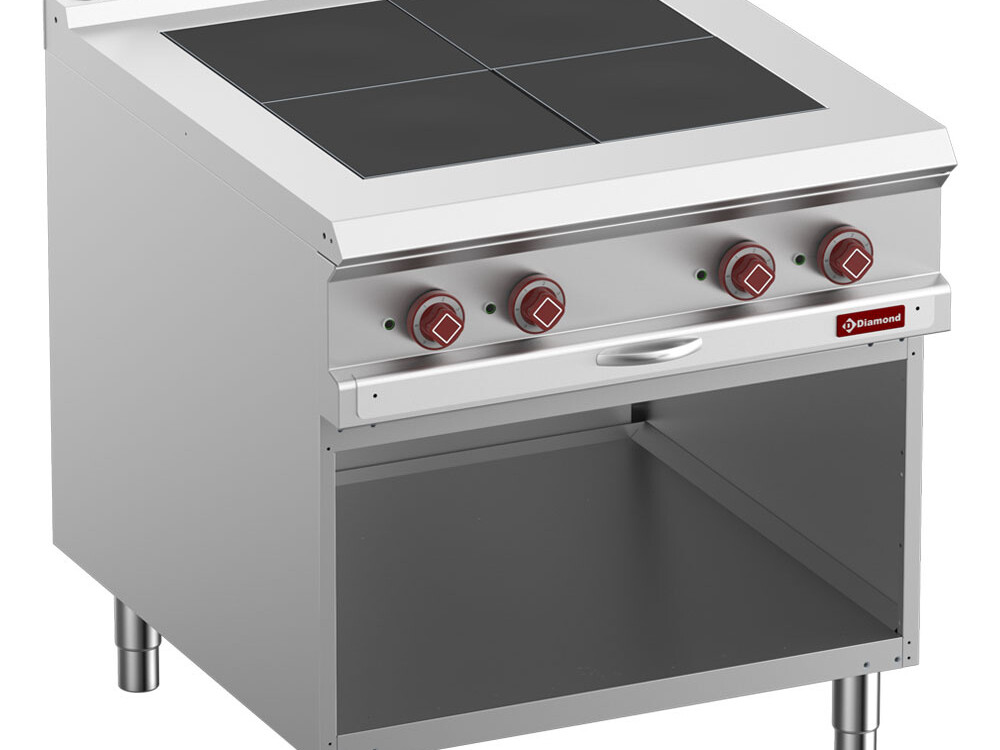 Fourneau électrique 4 plaques affleurantes,  armoire ouv... - restauration professionnel de qualité