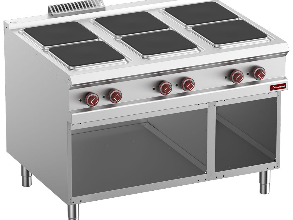 Fourneau électrique 6 plaques sur armoire ouverte - équipement professionnel de qualité