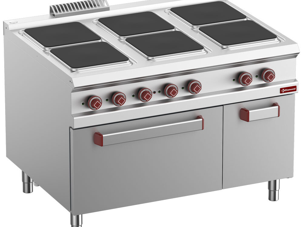 Fourneau électrique 6 plaques sur four électrique 2/1, ... - cuisine professionnel de qualité