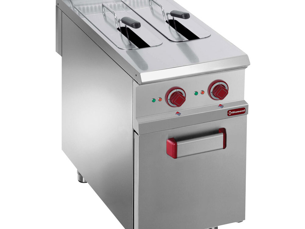 Friteuse électrique 2 cuves 8 lit. sur meuble fermé - équipement professionnel de qualité