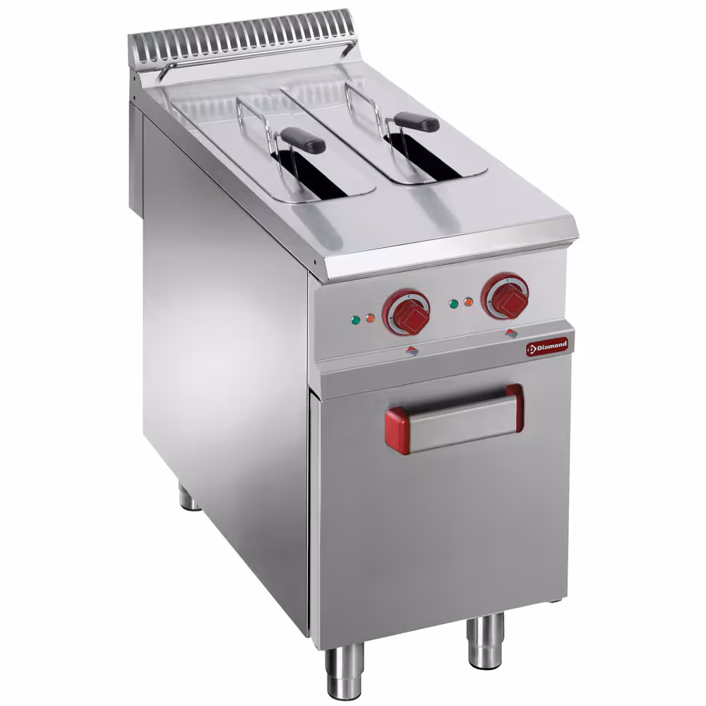 Friteuse électrique 2 cuves 8 lit. sur meuble fermé - équipement professionnel de qualité