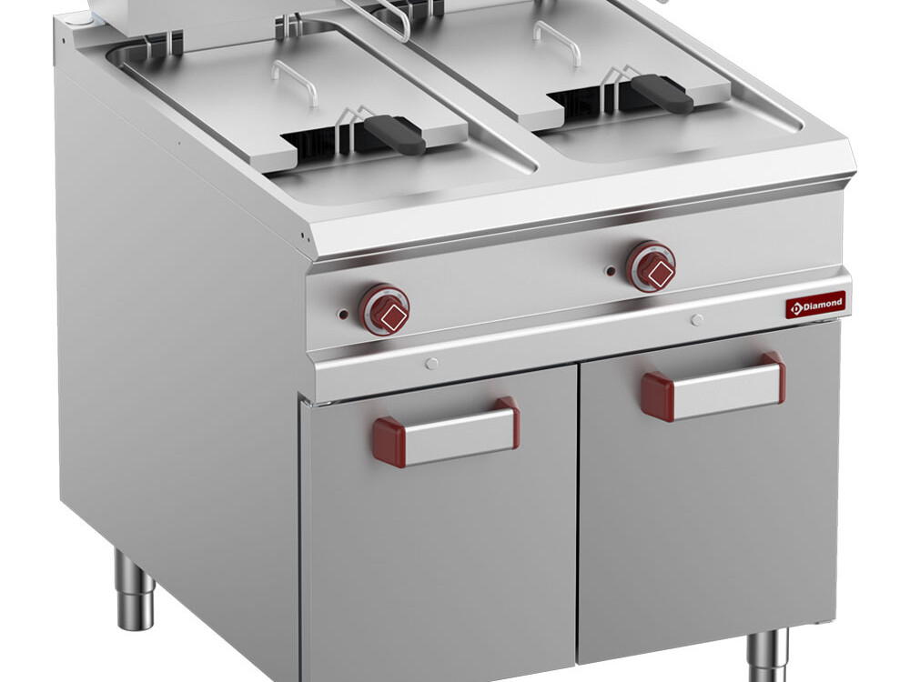 Friteuse électrique 2 cuves 18 lit. sur meuble fermée - restauration professionnel de qualité