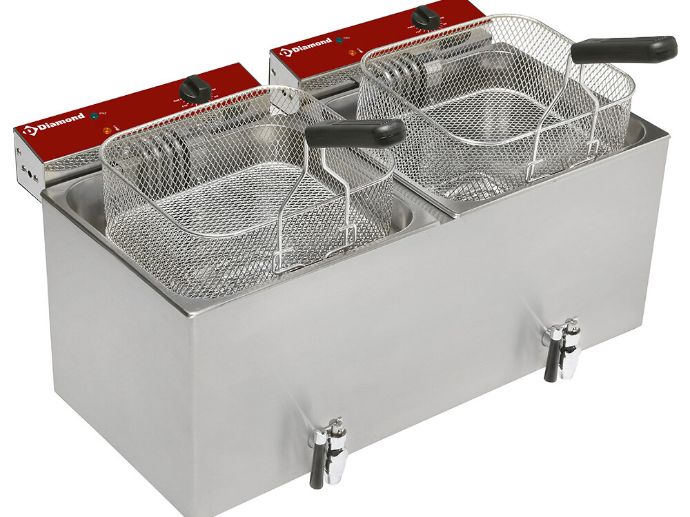 Friteuse de table électrique 2x 12 litres + robinet de v... - cuisine professionnel de qualité