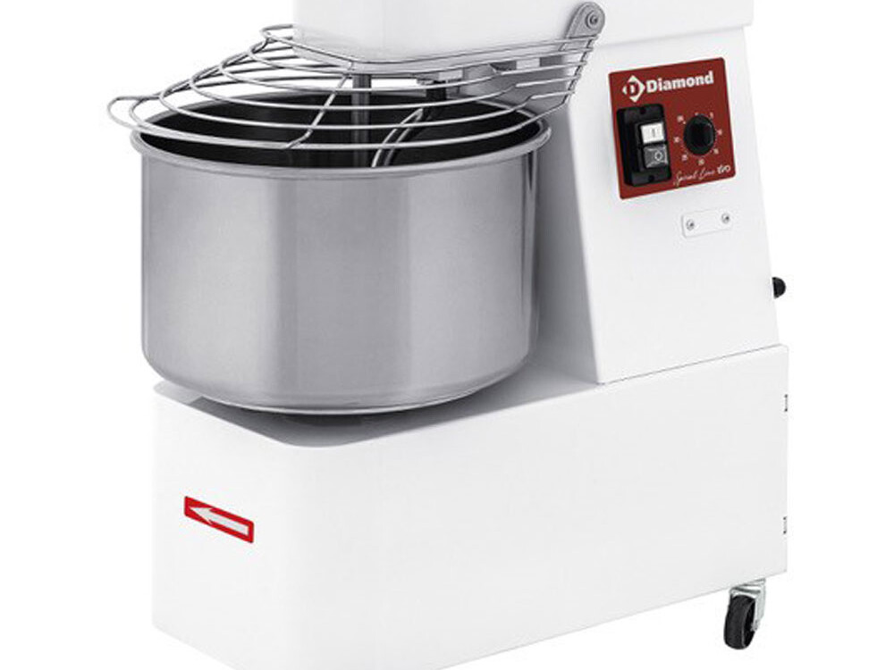 Pétrin à spirale 22 litres, timer, sur roues - cuisine professionnel de qualité