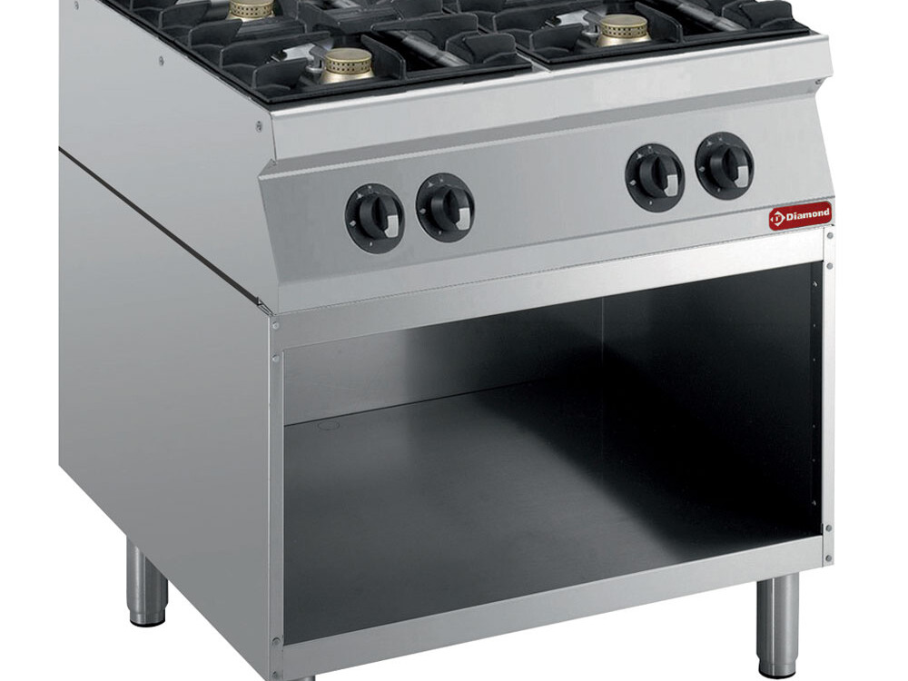 Fourneau composé: 4 feux vifs &,  soubassement ouvert - cuisine professionnel de qualité