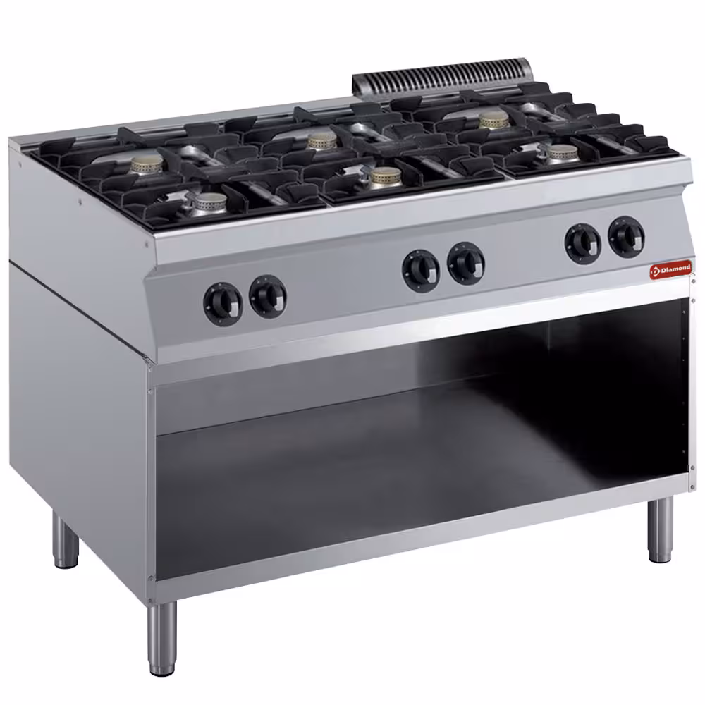 Fourneau composé: 6 feux vifs &,  soubassement ouvert - restauration professionnel de qualité