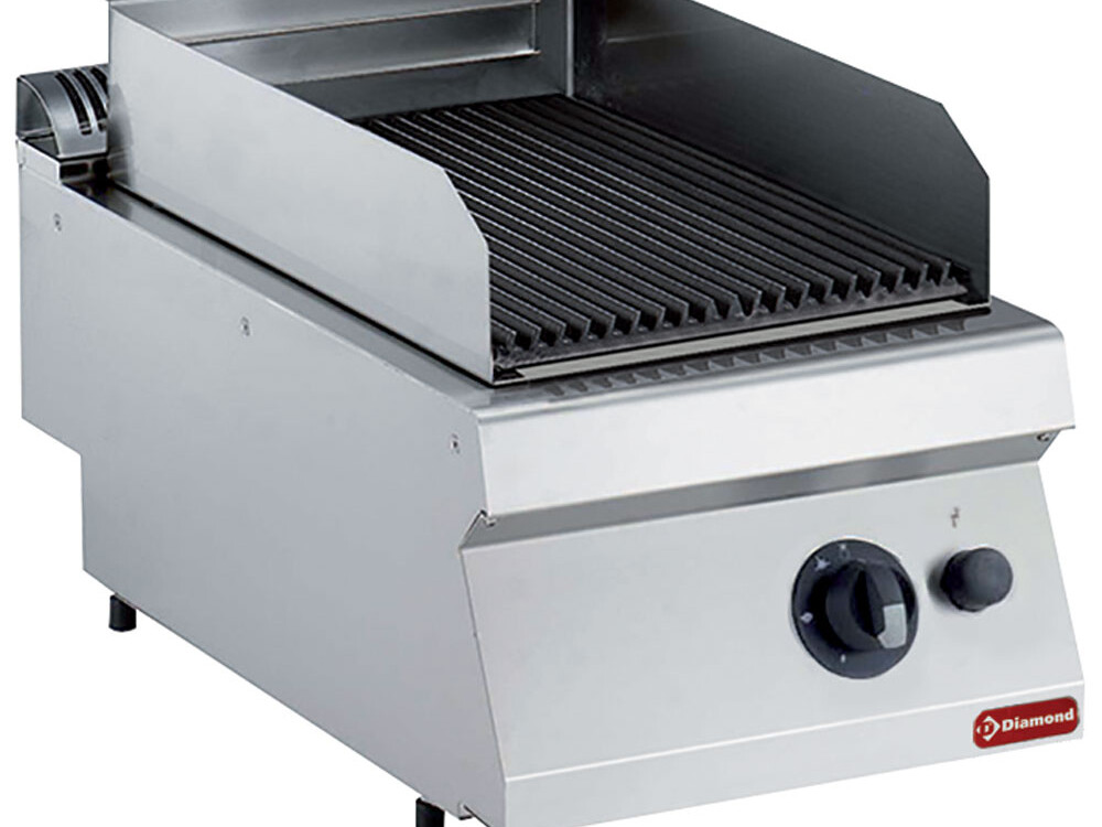 Grill pierre de lave gaz,  grille en fonte 1/2 mod -- - cuisine professionnel de qualité