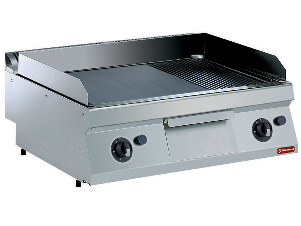 Plaque cuisson gaz, 2/3 lisse et 1/3 rainurée au chrome... - professionnel professionnel de qualité