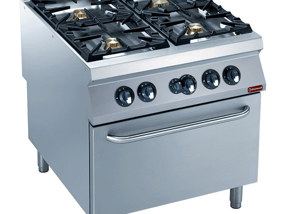 Fourneau gaz 4 feux vifs,  four gaz 2/1 - professionnel professionnel de qualité