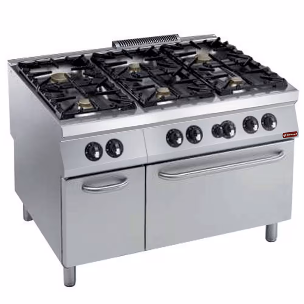 Fourneau 6 feux gaz (Power) + four gaz 2/1,  armoire neutre - cuisine professionnel de qualité