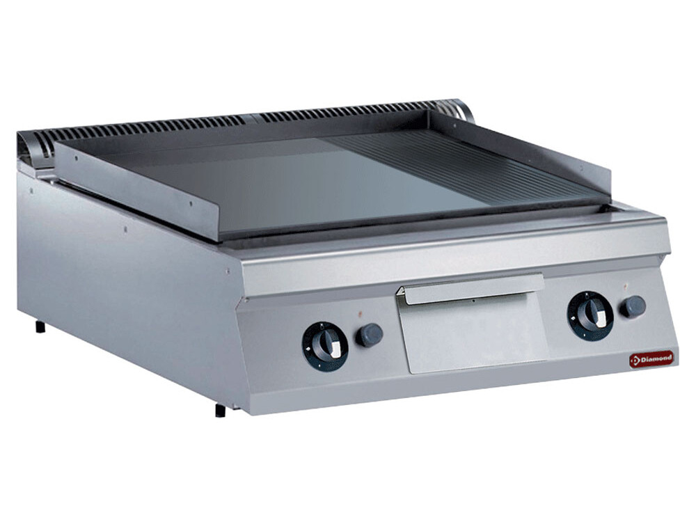 Plaque de cuisson gaz, 2/3 lisse et 1/3 rainurée -- - restauration professionnel de qualité