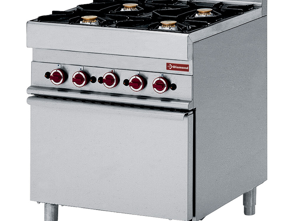Fourneau gaz 4 feux vifs, avec four électrique à conve... - cuisine professionnel de qualité