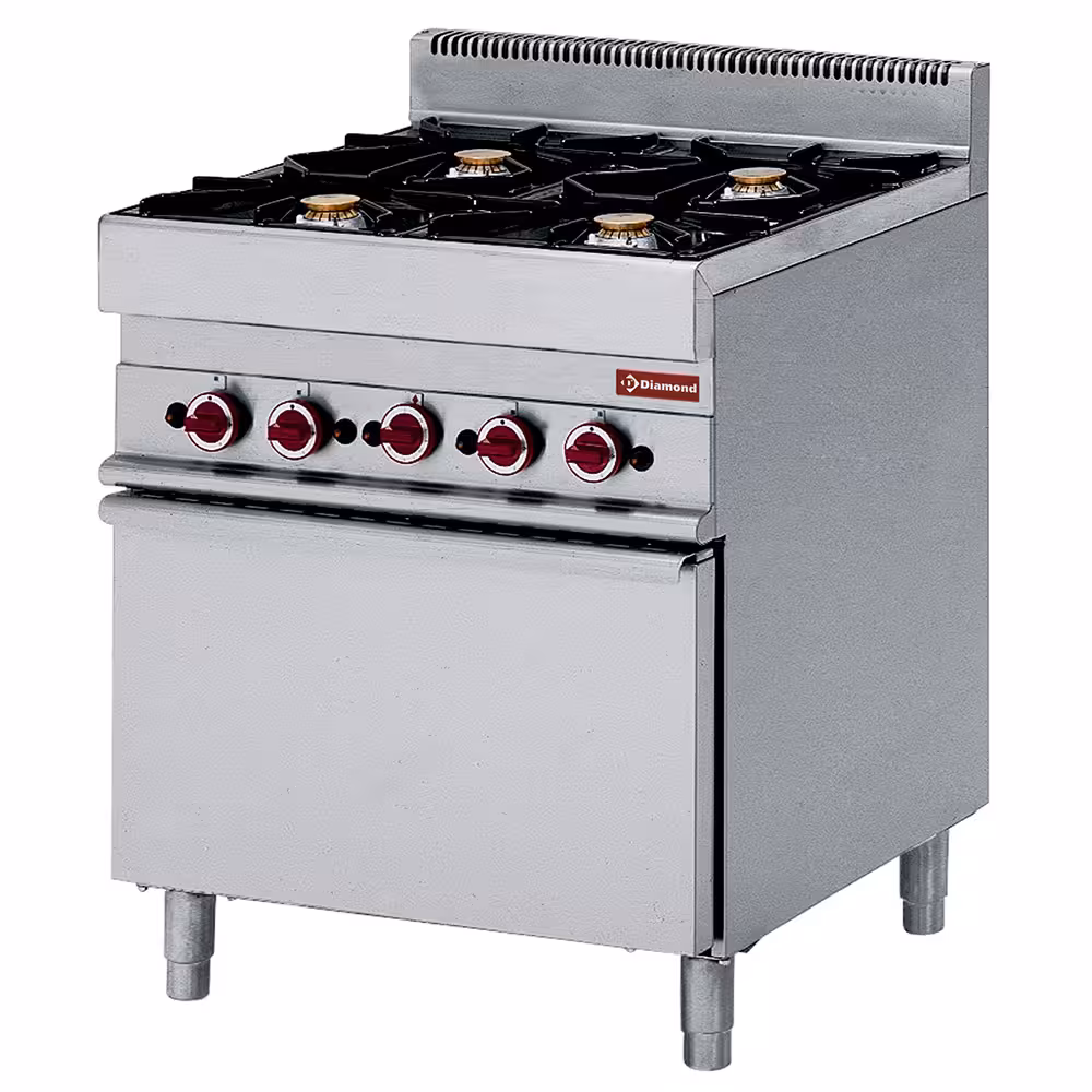 Fourneau gaz 4 feux vifs,  avec four électrique à conve... - cuisine professionnel de qualité