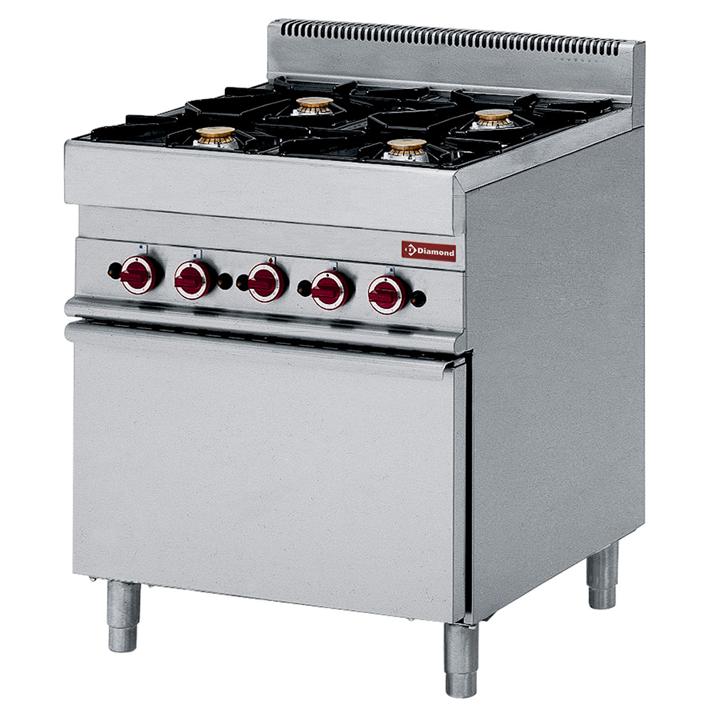 Fourneau gaz 4 feux vifs,  avec four électrique à conve... - cuisine professionnel de qualité