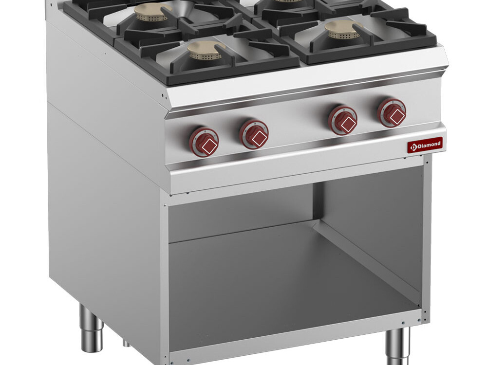 Fourneau composé: 4 feux vifs &, armoire ouverte - restauration professionnel de qualité