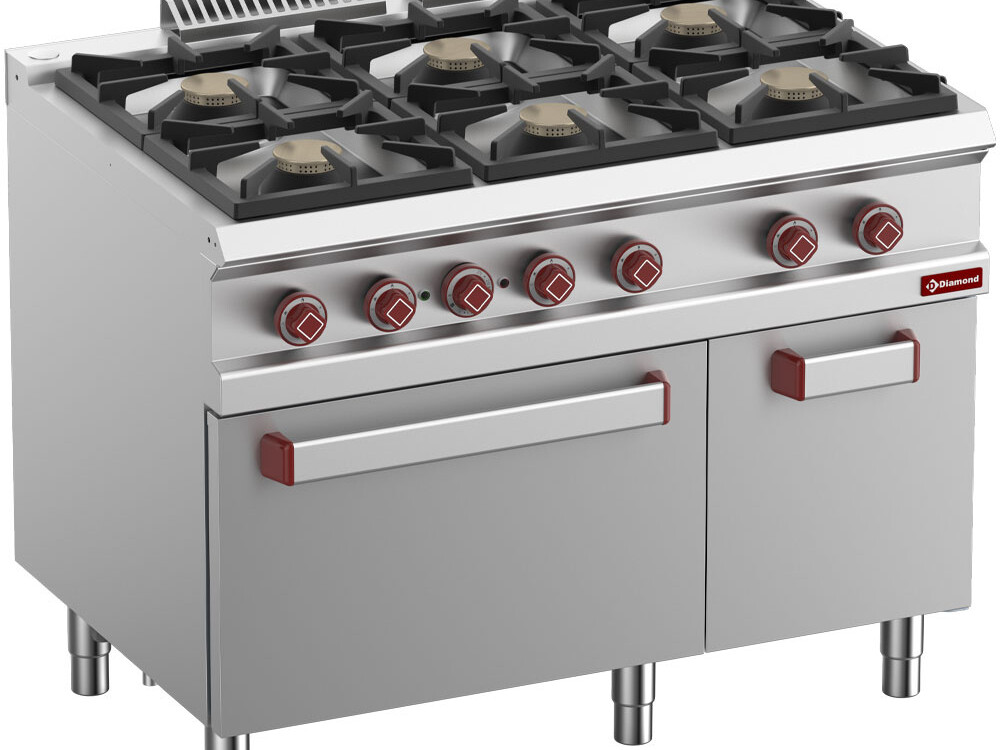 Fourneau gaz 6 feux vifs,  four élec. convection 1/1,  a... - professionnel professionnel de qualité