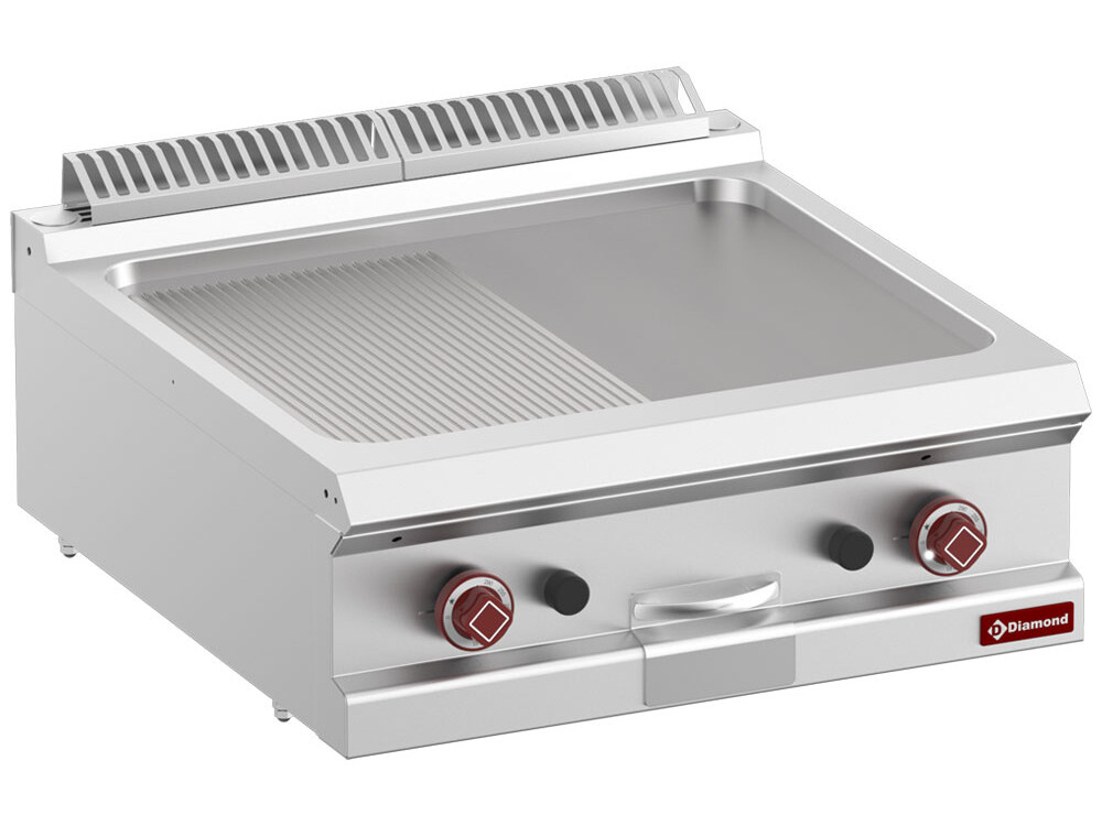 Plaque de cuisson gaz 1/2 lisse 1/2 rainurée, module 1/... - restauration professionnel de qualité