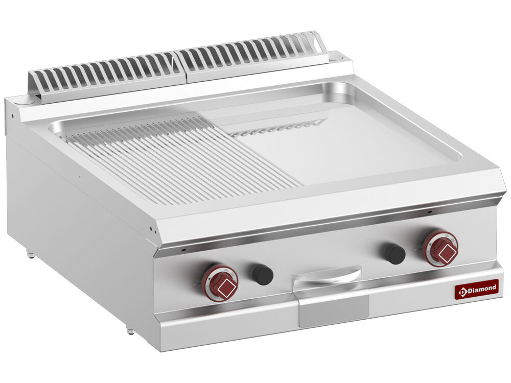 Plaque de cuisson gaz 1/2 lisse 1/2 rain. chrome dur, mo... - professionnel professionnel de qualité