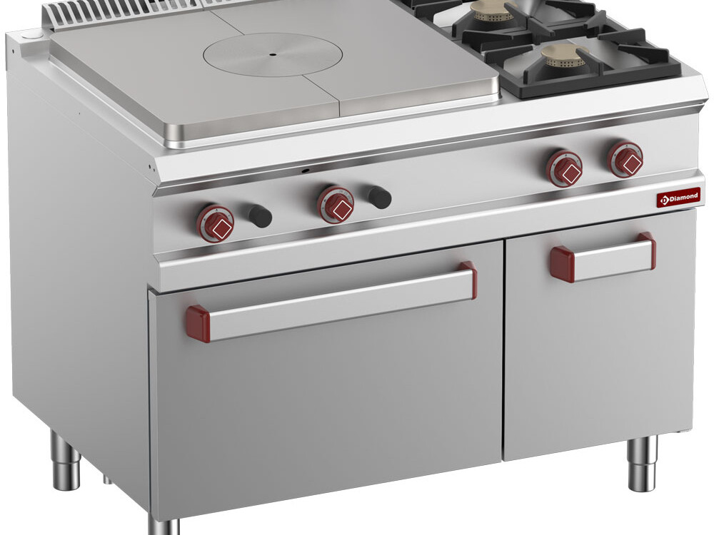 Fourneau taque coup de feu, 2 feux gaz, four 2/1, armo... - restauration professionnel de qualité