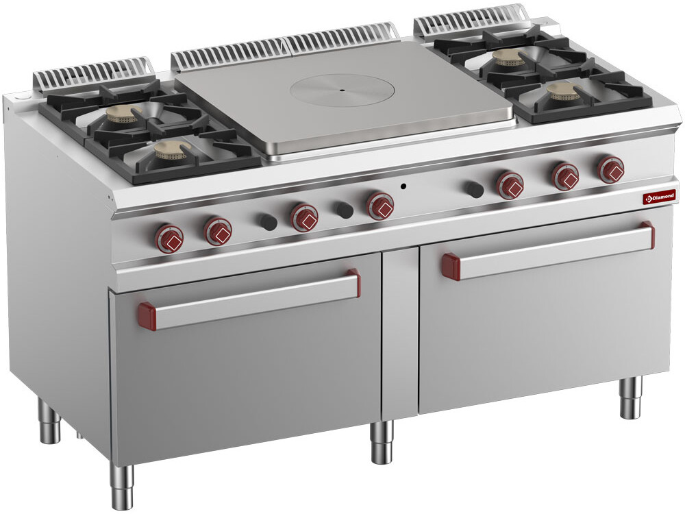 Fourneau gaz 4 feux vifs, taque coup de feu centrale, 2... - professionnel professionnel de qualité