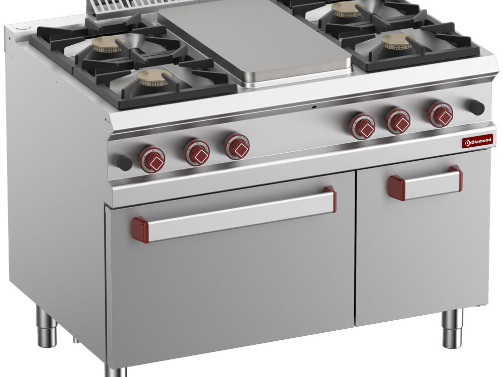 Fourneau 4 feux vifs, plaque à mijoter, four gaz 2/1, ... - professionnel professionnel de qualité