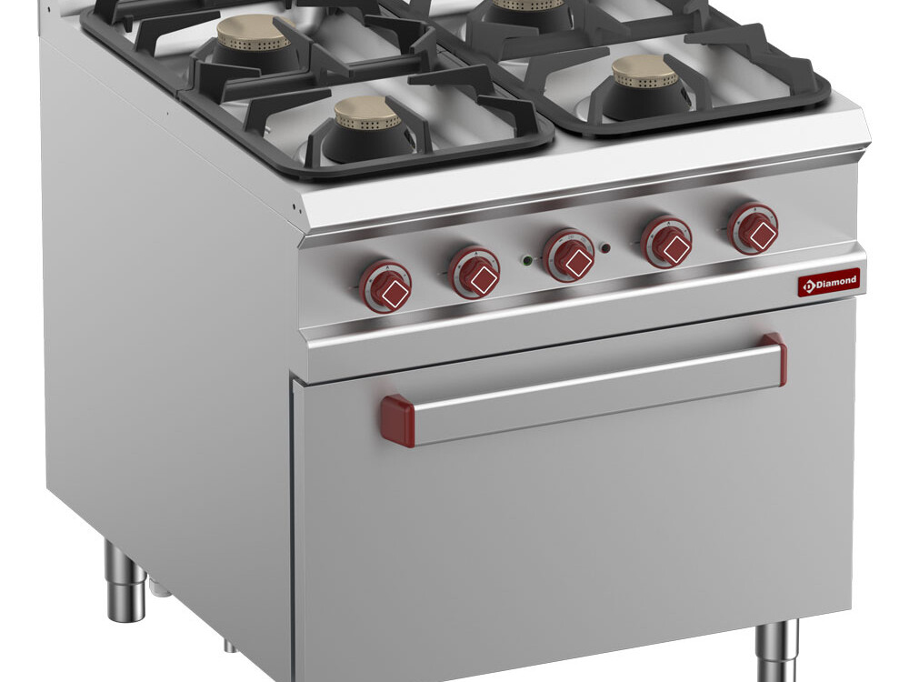Fourneau 4 feux gaz,  four électrique 2/1 - cuisine professionnel de qualité